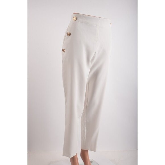 Zara Womans Pants trousers ankle Size M White Gold Side Buttons 9929/020 NWT - Picture 2 of 7